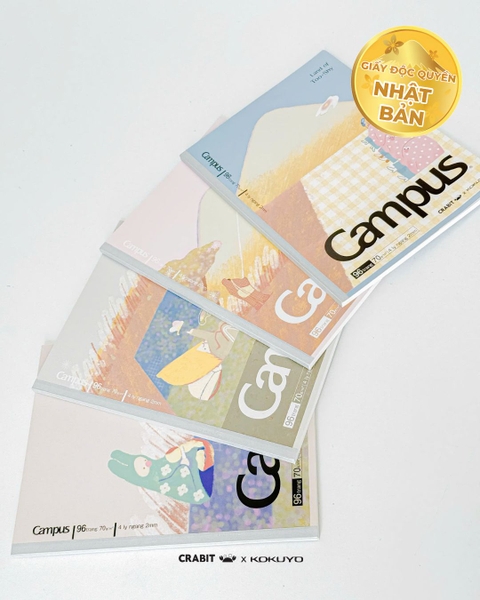 Vở 4 ly ngang 96 trang A5 giấy Nhật Crabit x Kokuyo Land of Too-Shy 2 - Mr. Bubble Tea Picnic