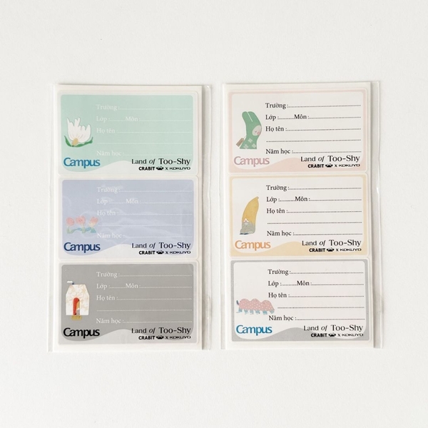 Nhãn vở học sinh cấp 2 3 decal dán dễ dàng Crabit x Kokuyo Campus Land of Too-Shy
