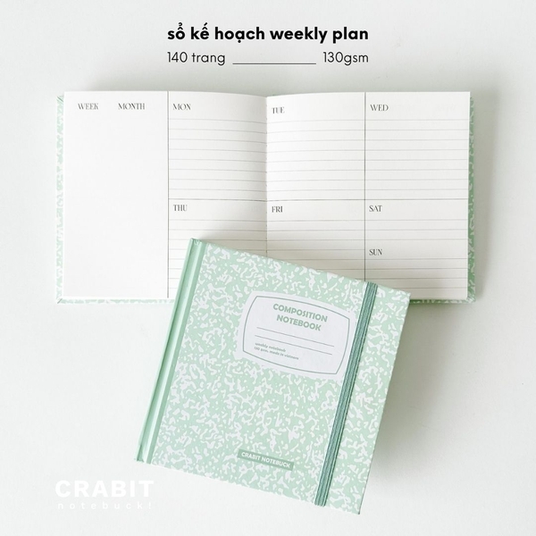 Sổ weekly plan khổ vuông 144 trang 130gsm tặng kèm sticker Composition Collection - Xanh Mint