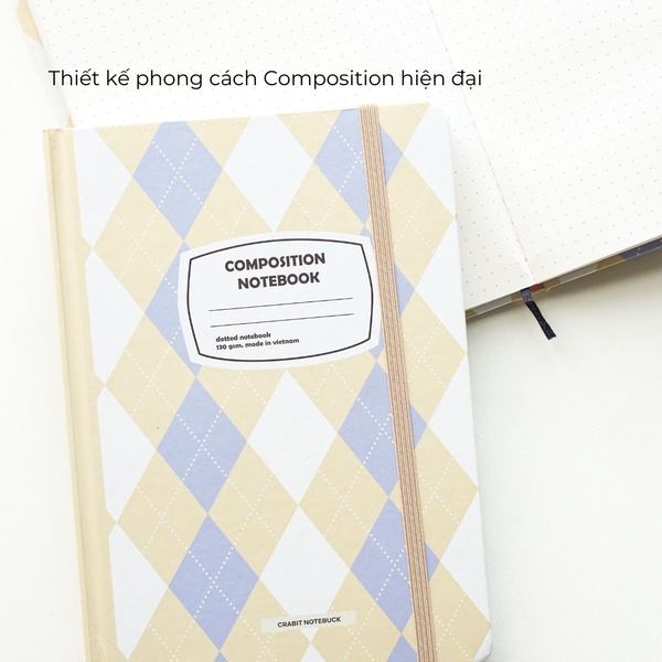 Sổ tay A5 dot 130gsm Composition Gingham (Tặng kèm sticker) - Quả trám xanh be
