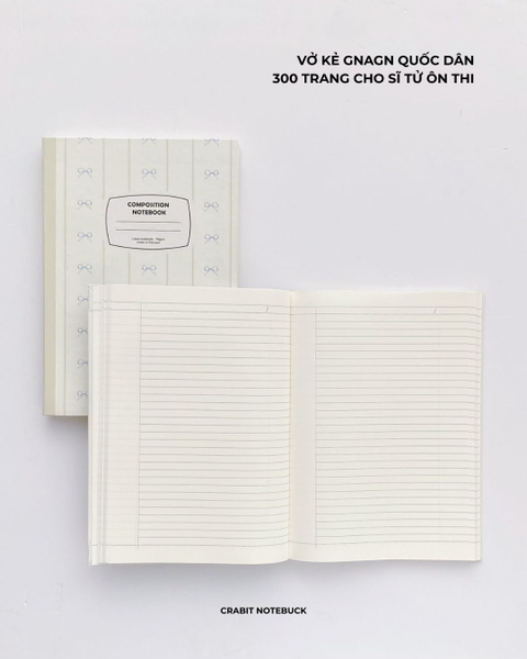 Vở bìa cứng 300 trang kẻ ngang 70gsm Nơ - Nơ Xanh