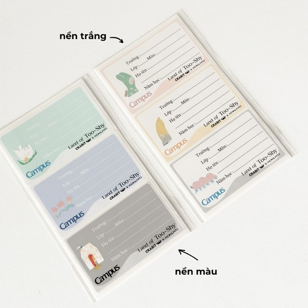 Nhãn vở học sinh cấp 2 3 decal dán dễ dàng Crabit x Kokuyo Campus Land of Too-Shy