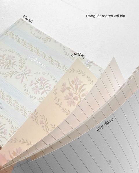 Sổ tay scrapbook khổ vuông kẻ ngang 130gsm The Reverie Diary - Nhũ Hoa Nơ Hồng