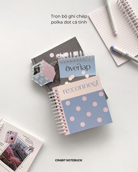 Sổ còng grid khổ vuông 128 trang 130gsm Chấm bi - Xanh Hồng