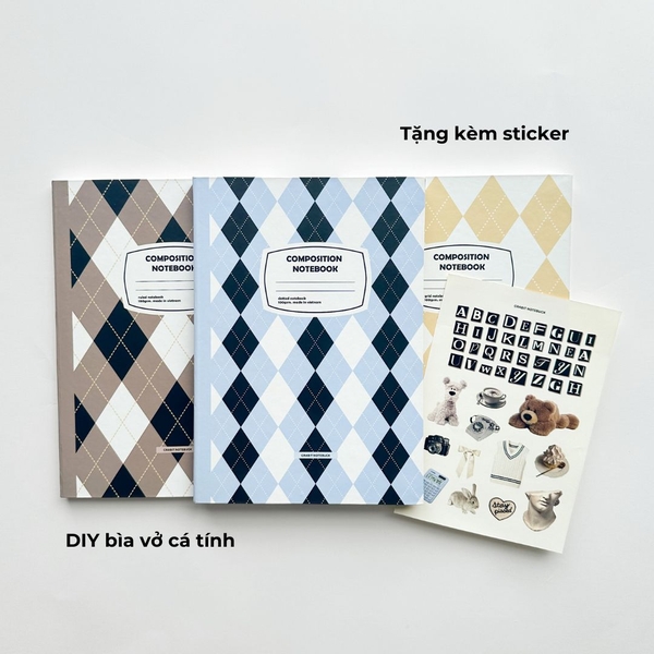 Vở dot 140 trang 100gsm Composition Gingham (tặng kèm sticker) - Quả trám xanh