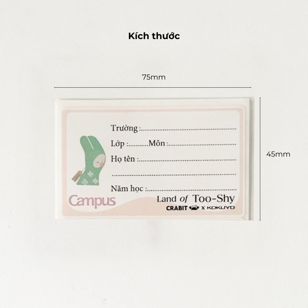 Nhãn vở học sinh cấp 2 3 decal dán dễ dàng Crabit x Kokuyo Campus Land of Too-Shy