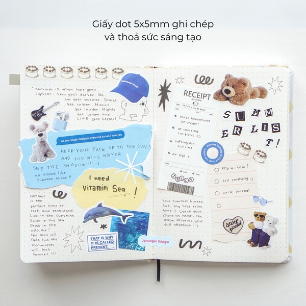 Sổ tay A5 dot 130gsm Composition Gingham (Tặng kèm sticker) - Quả trám xanh be