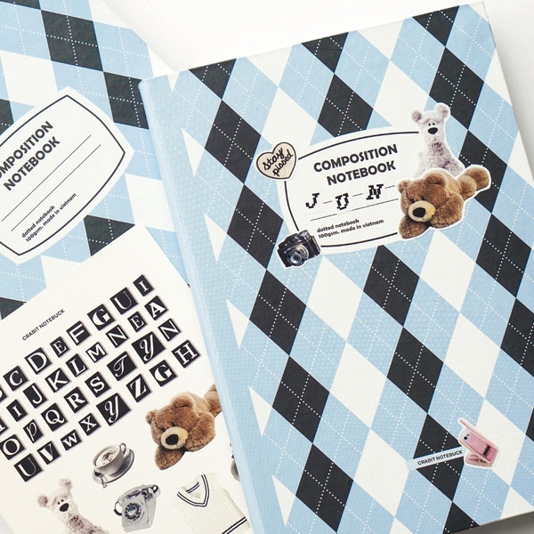 Vở dot 140 trang 100gsm Composition Gingham (tặng kèm sticker) - Quả trám xanh