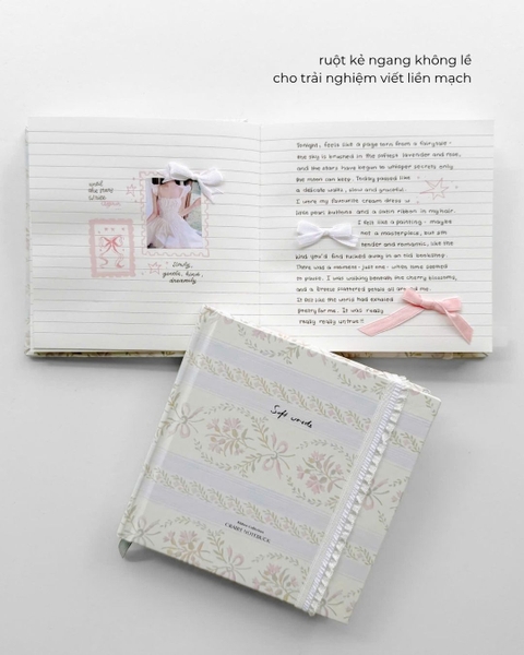 Sổ tay scrapbook khổ vuông kẻ ngang 130gsm The Reverie Diary - Nhũ Hoa Nơ Hồng