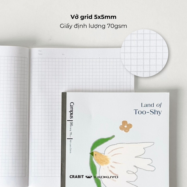 Vở A5 grid 96 trang Bird - Crabit x Kokuyo - Land of Too-Shy