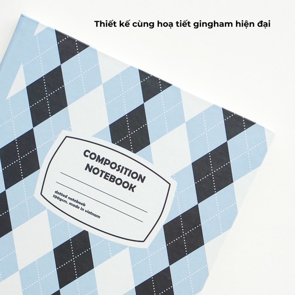 Vở dot 140 trang 100gsm Composition Gingham (tặng kèm sticker) - Quả trám xanh
