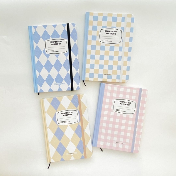 Sổ tay A5 dot 130gsm Composition Gingham (Tặng kèm sticker) - Quả trám xanh be