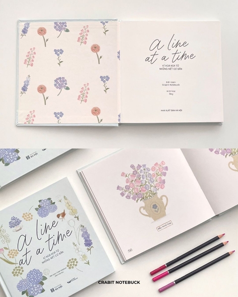 Sổ dạy vẽ A Line At A Time - Flower In Blooms