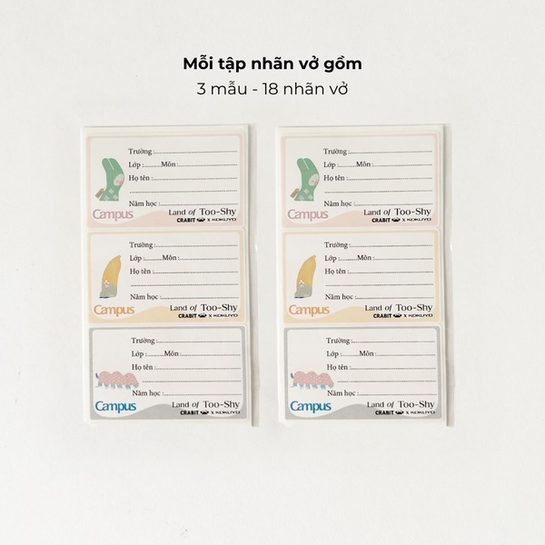 Nhãn vở học sinh cấp 2 3 decal dán dễ dàng Crabit x Kokuyo Campus Land of Too-Shy
