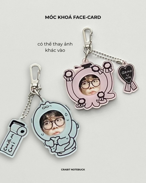 Móc khoá acrylic Face-card thay được ảnh Chăm chỉ