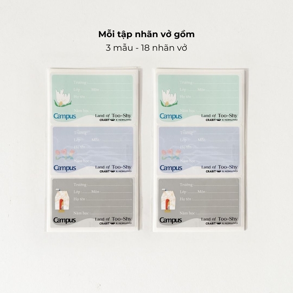 Nhãn vở học sinh cấp 2 3 decal dán dễ dàng Crabit x Kokuyo Campus Land of Too-Shy