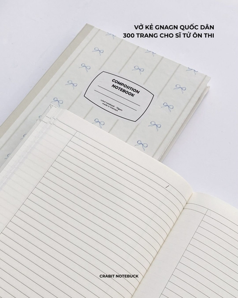 Vở bìa cứng 300 trang kẻ ngang 70gsm Nơ - Nơ Xanh