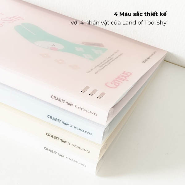 Sổ còng B5 80 trang kẻ ngang còng nhựa 2 đầu bìa nhựa Crabit x Kokuyo Campus | Land of Too-Shy - Thỏ