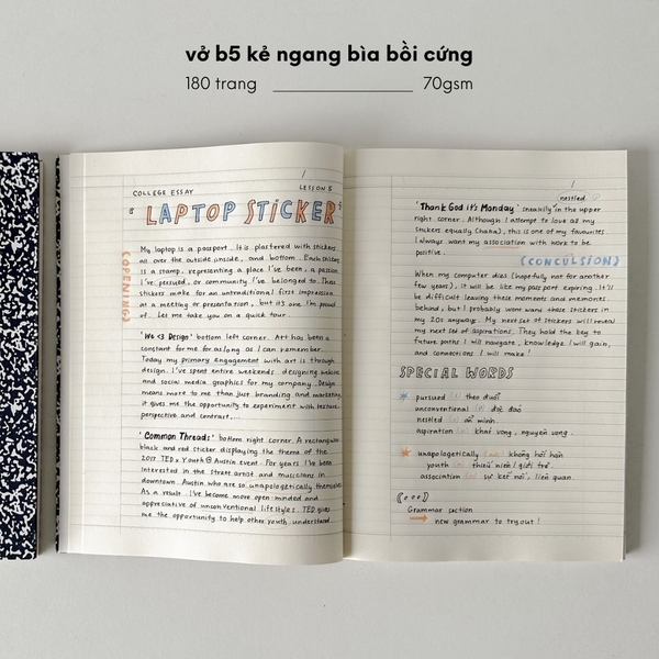 Vở kẻ ngang 200 trang tặng kèm sticker Composition Collection - Nâu Sữa