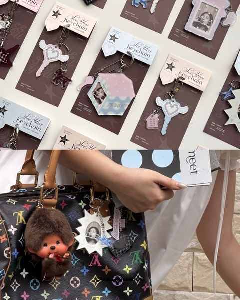 Móc khoá photo frame & gương Polka Dot Chấm bi Locket Frame Mirror