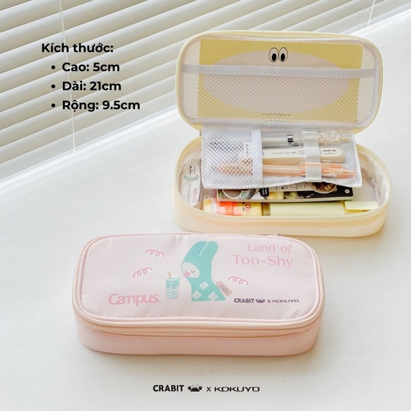 Túi Bút Viết Học Sinh Đa Năng Nhiều Ngăn Tiện Lợi In hình Crabit x Kokuyo Campus | Land of Too Shy Series