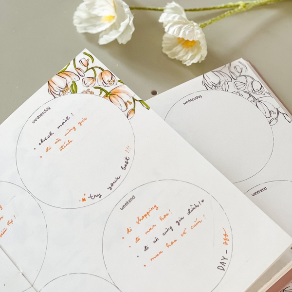 Combo Sổ + 3 bút Joyful Daily Bullet Journal - Morandi 2 đỏ nhạt