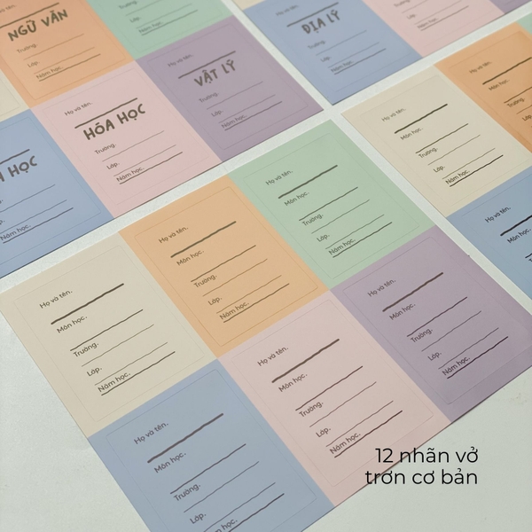 Nhãn vở in sẵn tên môn học Crabit 24 nhãn dán 12 môn - Tag Hồng