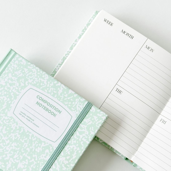 Sổ weekly plan khổ vuông 144 trang 130gsm tặng kèm sticker Composition Collection - Xanh Mint