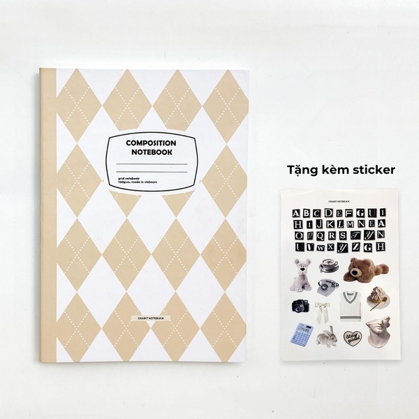 Vở grid 140 trang 100gsm Composition Gingham (tặng kèm sticker) - Quả trám be