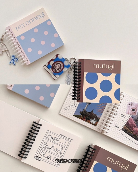 Sổ còng grid khổ vuông 128 trang 130gsm Chấm bi - Xanh Hồng