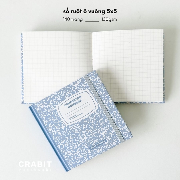 Sổ grid khổ vuông 140 trang 130gsm tặng kèm sticker Composition Collection - Tím Blueberries