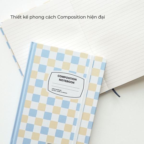 Sổ tay A5 kẻ ngang 130gsm Composition Gingham (Tặng kèm sticker) - Caro xanh be