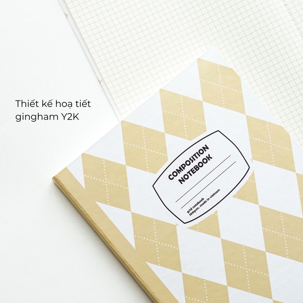 Vở grid 140 trang 100gsm Composition Gingham (tặng kèm sticker) - Quả trám be