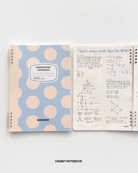 Vở grid caro 160 trang còng 2 đầu 70gsm 160 trang Chấm bi - Xanh
