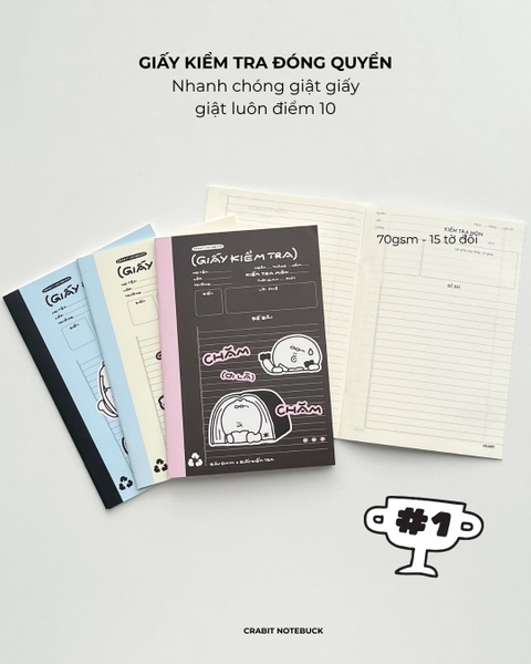 Tập giấy kiểm tra đóng quyển 15 tờ đôi 60 trang 70gsm Chăm chỉ - Đen
