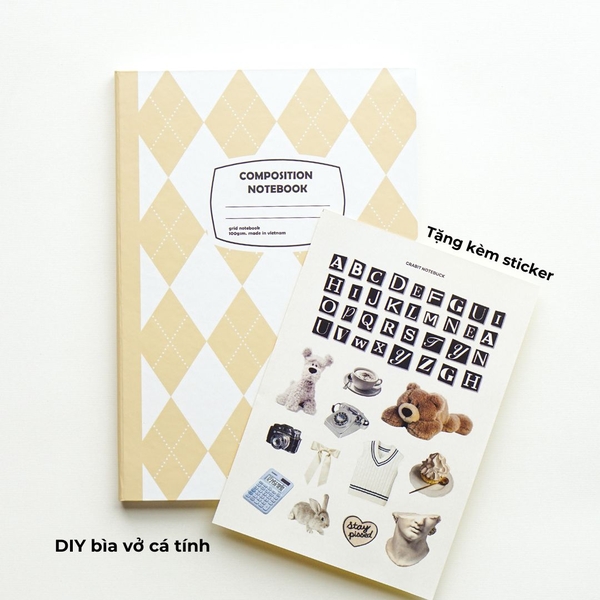 Vở grid 140 trang 100gsm Composition Gingham (tặng kèm sticker) - Quả trám be