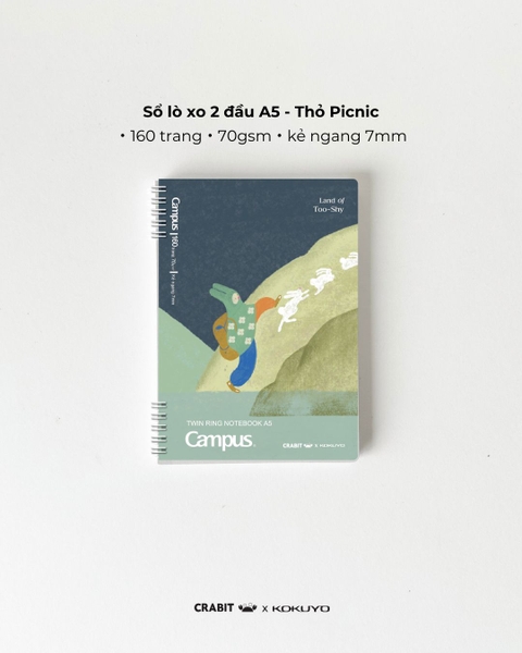 Sổ lò xo A5 kẻ ngang 160 trang Crabit x Kokuyo - Land of Too-Shy - Thỏ Picnic