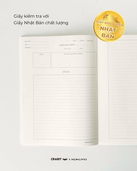 Vở giấy kiểm tra 4 ly ngang A5 đóng quyển 30 tờ đôi Crabit x Kokuyo Land of Too-Shy 2 - Bananeet