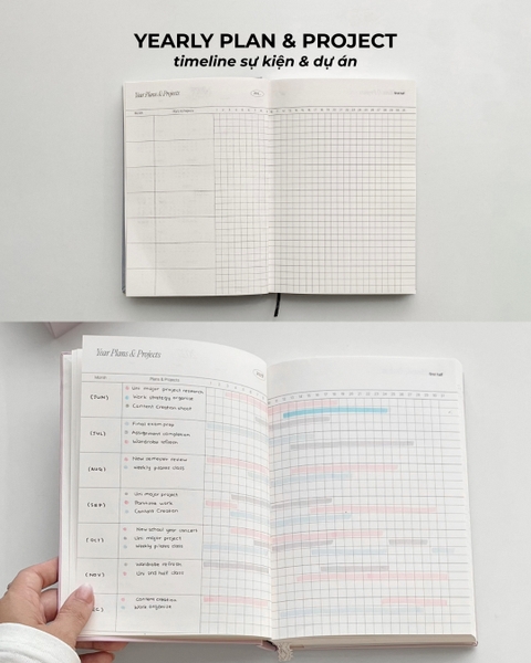 Sổ Planner 2027 14 tháng layout basic Framework Planner Ren Hồng