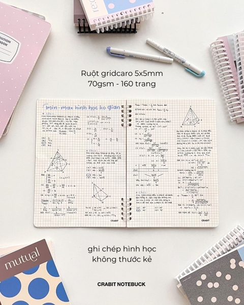 Vở grid caro 160 trang còng 2 đầu 70gsm 160 trang Chấm bi - Hồng