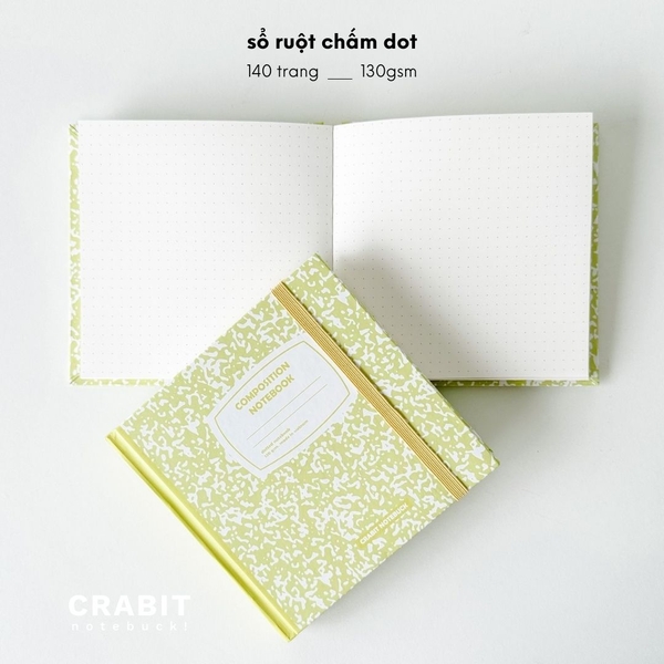 Sổ dot khổ vuông 140 trang 130gsm tặng kèm sticker Composition Collection - Vàng chanh Lime