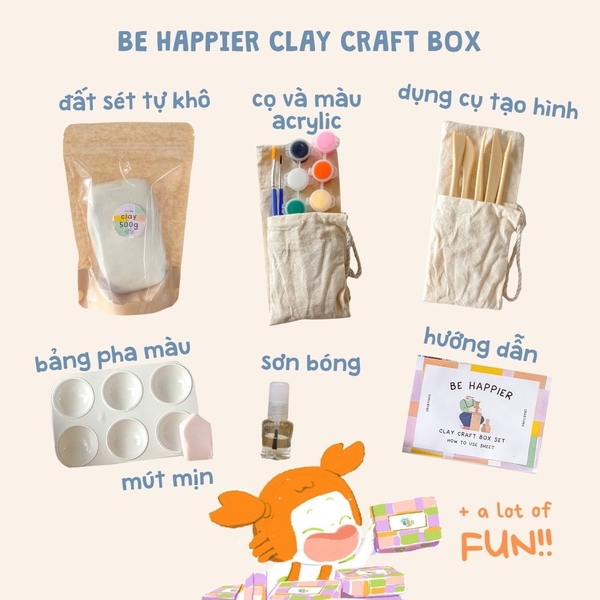 Box làm đất sét tự khô - Be Happier Clay Craft Box - Box dành cho 1 người (500g)