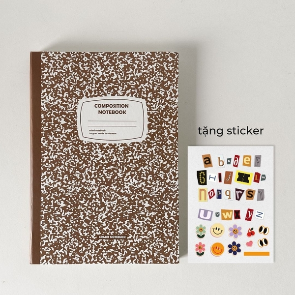 Vở kẻ ngang 300 trang tặng kèm sticker Composition Collection - Nâu Choco