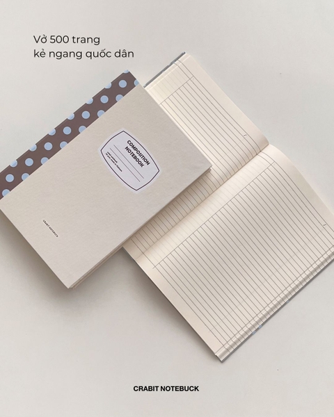 Vở kẻ ngang 200 trang Composition bìa cứng tặng kèm sticker Chấm bi Be