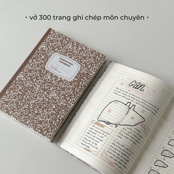 Vở kẻ ngang 300 trang tặng kèm sticker Composition Collection - Nâu Choco