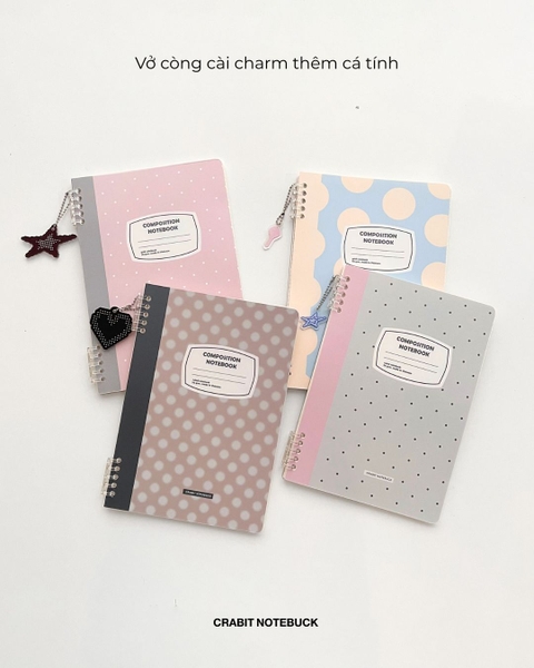 Vở kẻ ngang còng 2 đầu 70gsm 160 trang Chấm bi - Xám