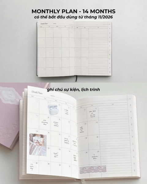 Sổ Planner 2027 14 tháng layout basic Framework Planner Ren Hồng