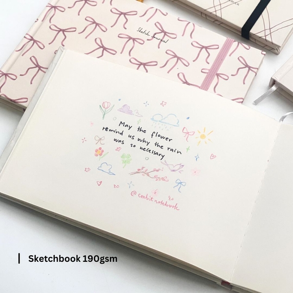 Sổ vẽ A5 sketchbook 190gsm Ribbon - Nơ hồng ngang