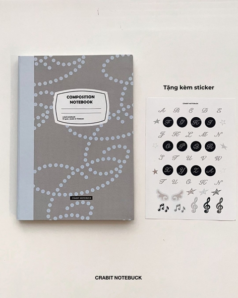 Vở kẻ ngang 200 trang Composition bìa cứng tặng kèm sticker Chấm bi Xanh Xám