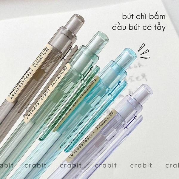Bút chì kim dạng bấm thân trong suốt màu pastel